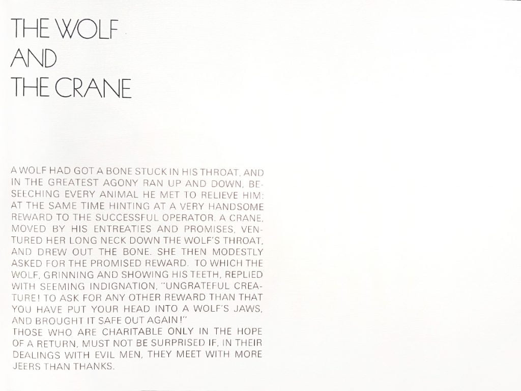 Aesop's Fables The Wolf And The Crane. Hornseys Gallery Ripon