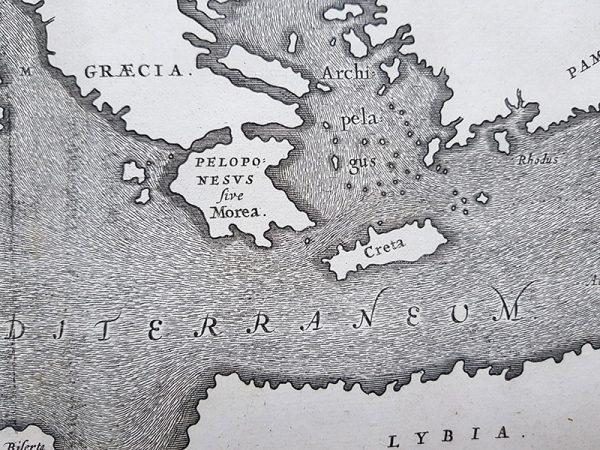 Mediterranean Sea- Mappa Maris Mediterranei Fluxus Currentes Et Naturum Motionum Explicans close up 2