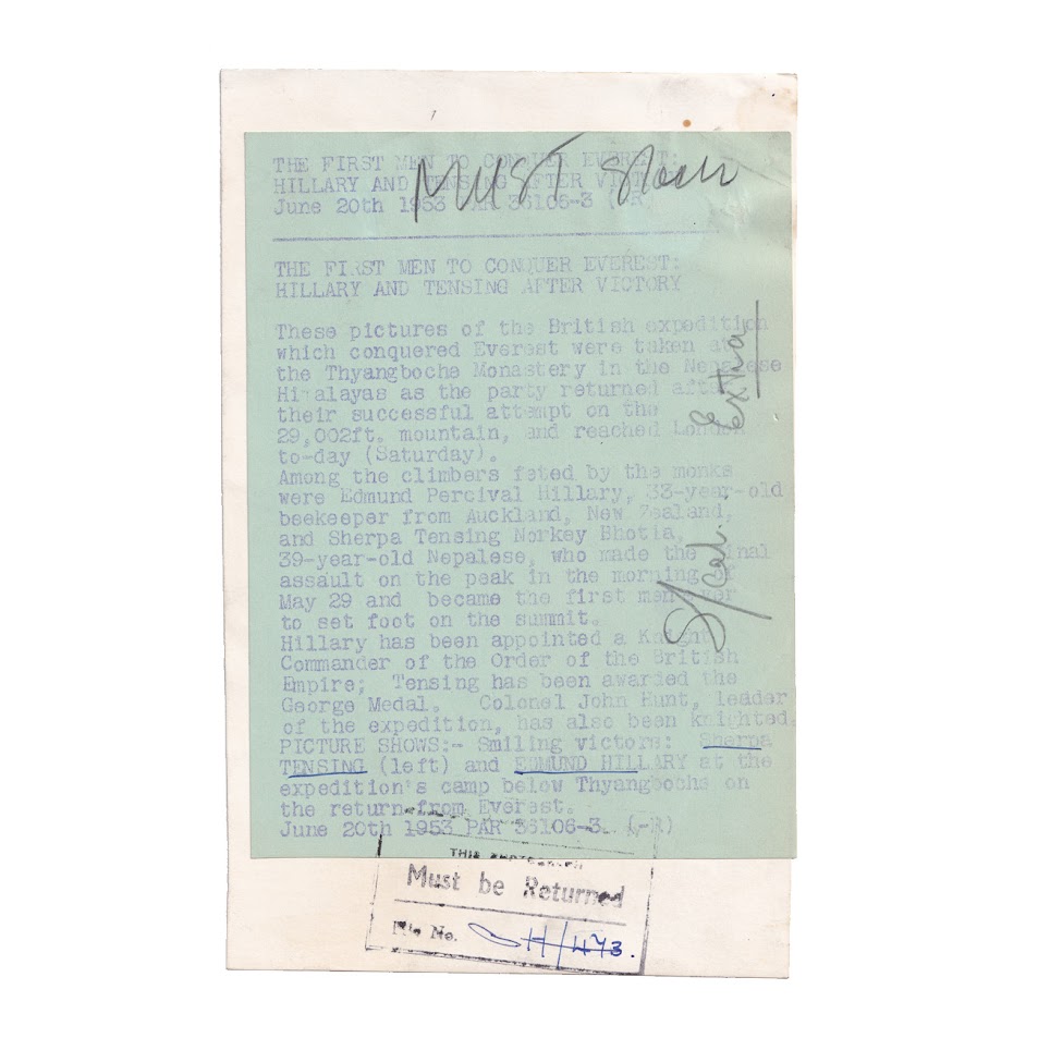 Sir Edmund Hillary and Tenzing Norgay After the First Ascent of Mount Everest, 1953 – Rare Original Reuters Press Photograph – Thyangboche Monastery – Shields Gazette Archive 2 Sir Edmund Hillary and Tenzing Norgay After the First Ascent of Mount Everest, 1953 – Rare Original Reuters Press Photograph – Thyangboche Monastery – Shields Gazette Archive