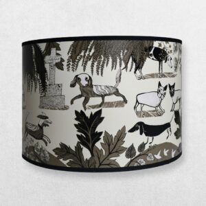 Lush Designs Lampshade For Lamp Base - Dogs - Black Taupe Cream - Large