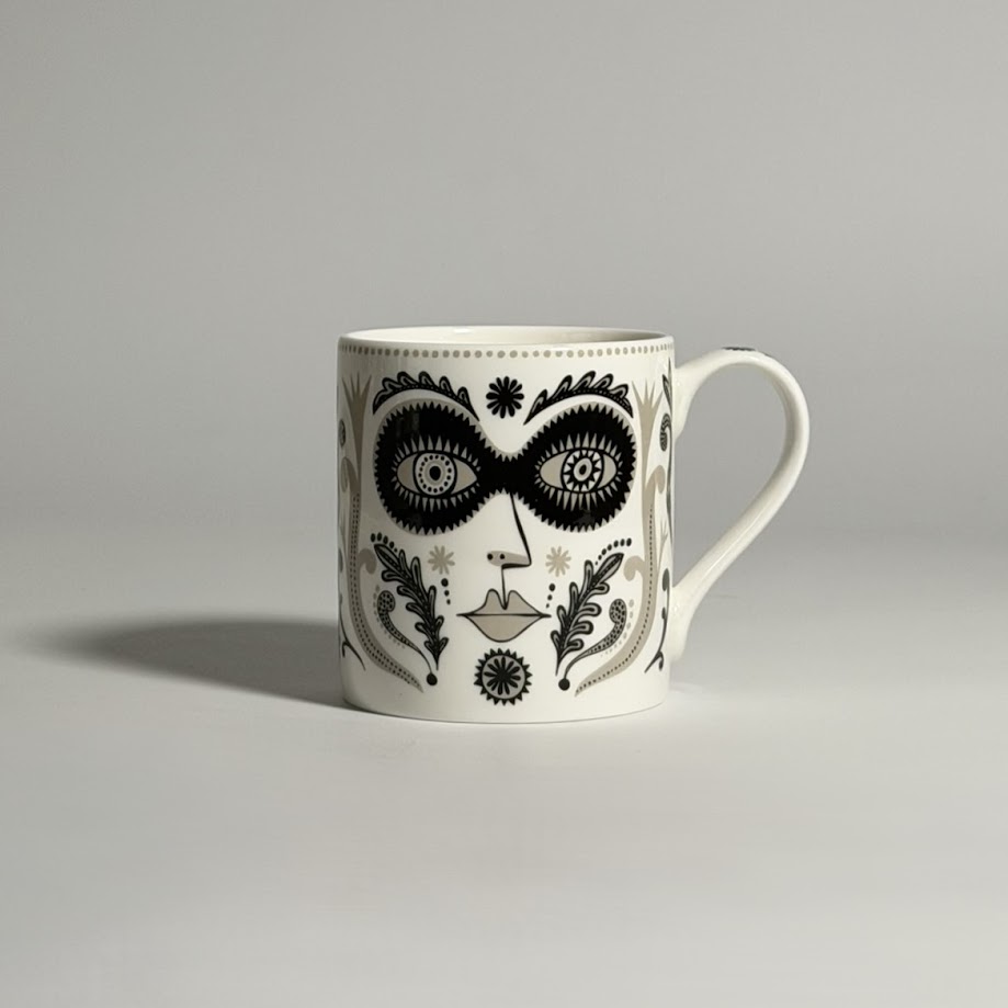 Lush Designs - Bone China Mug - Fancy Handle Masquerade Mug 1 Lush Designs - Bone China Mug - Fancy Handle Masquerade Mug