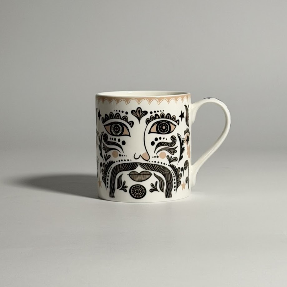 Lush Designs - Bone China Mug - Fancy Handle Moustache Mug 1 Lush Designs - Bone China Mug - Fancy Handle Moustache Mug