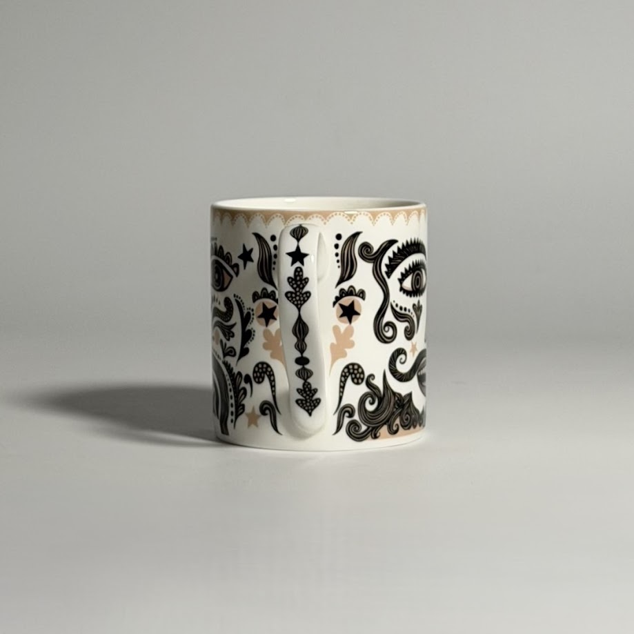 Lush Designs - Bone China Mug - Fancy Handle Moustache Mug 2 Lush Designs - Bone China Mug - Fancy Handle Moustache Mug