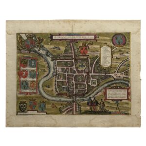 Cestria Vulgo Chester Angliae Civitas — Braun & Hogenberg — Hand-Coloured Engraved Town Plan of Chester — Circa 1580s