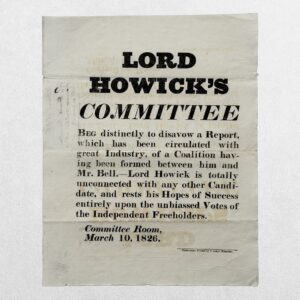 NORTHUMBERLAND ELECTION BROADSIDE - LORD HOWICK'S COMMITTEE - 1826
