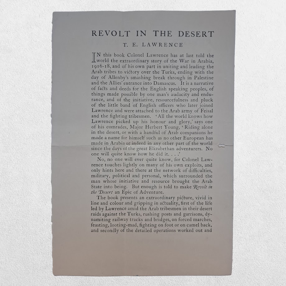 T. E. Lawrence - Revolt in the Desert - Bumpus Prospectus - 1927 2 T. E. Lawrence - Revolt in the Desert - Bumpus Prospectus - 1927