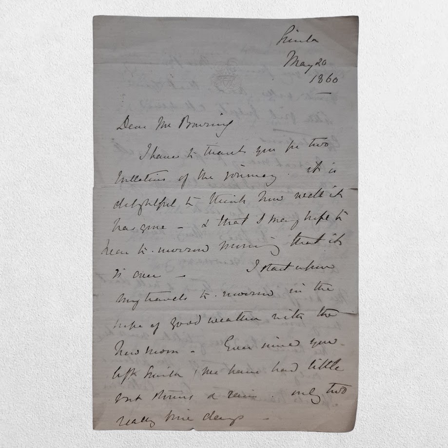 CANNING, Lady Charlotte (1817–1861). Autograph Letter Signed ("C. Canning") to Mr Bowring. Simla, 20 May 1860. 1 Canning, Lady Charlotte, Vicereine Of India