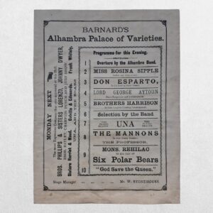 Barnard's Alhambra Palace Of Varieties - Programme for this Evening - c. early 1890s