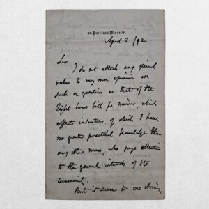 Autograph Letter Signed "Selborne" concerning the Eight Hours Bill for Miners - 30 Portland Place, W. - 2 April 1892