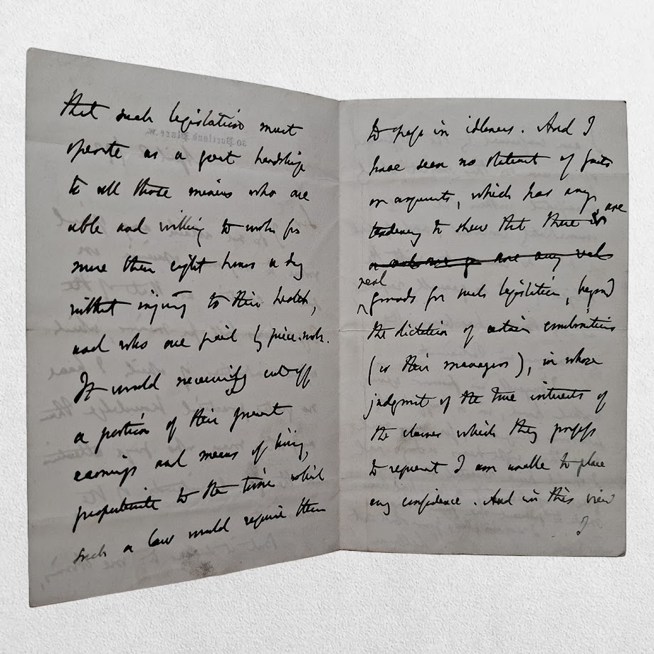 Autograph Letter Signed "Selborne" concerning the Eight Hours Bill for Miners - 30 Portland Place, W. - 2 April 1892 2 Autograph Letter Signed "Selborne" concerning the Eight Hours Bill for Miners - 30 Portland Place, W. - 2 April 1892 - Image 2