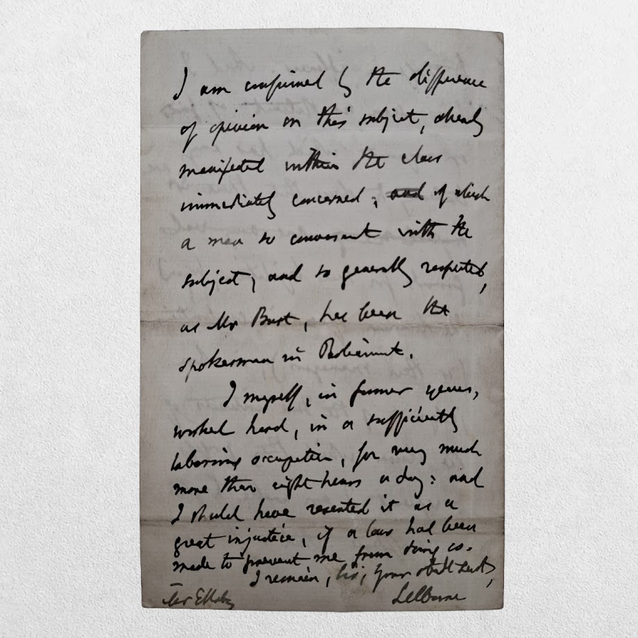 Autograph Letter Signed "Selborne" concerning the Eight Hours Bill for Miners - 30 Portland Place, W. - 2 April 1892 3 Autograph Letter Signed "Selborne" concerning the Eight Hours Bill for Miners - 30 Portland Place, W. - 2 April 1892 - Image 3