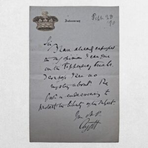 (IRELAND) Autograph Note Signed ("Argyll") concerning the Tipperary Trials and Irish Government policy - Inveraray - 28 September 1890