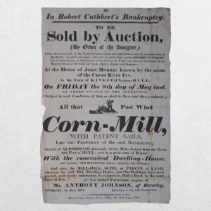 ALDBROUGH CORN MILL - Rare Regency Yorkshire Broadside Advertising the Sale by Auction of the Historic Aldbrough Windmill - Hull, 1818