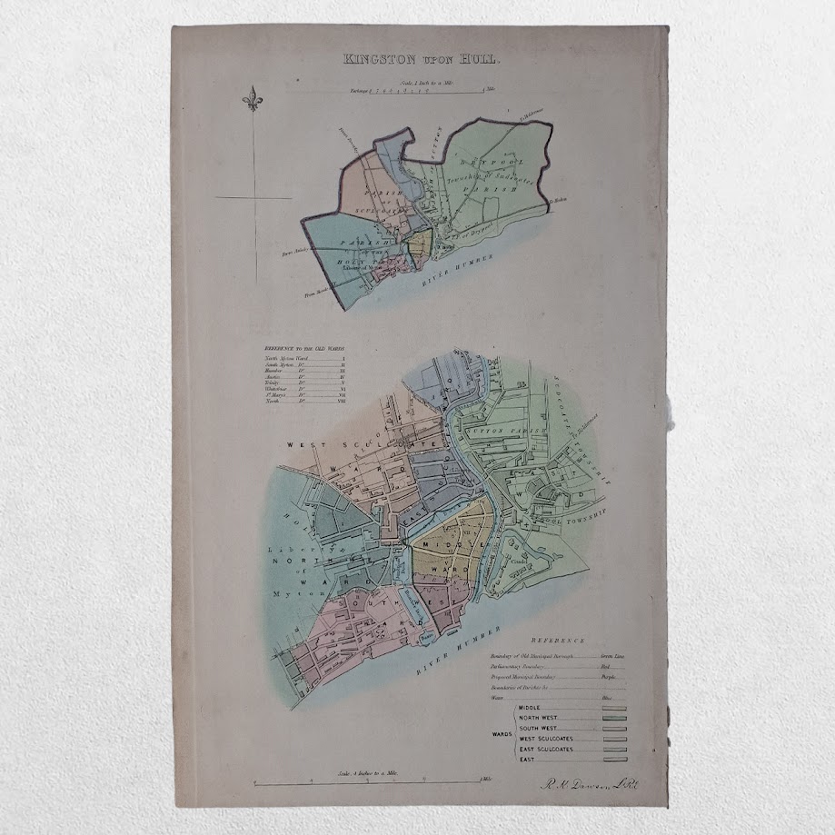 Kingston Upon Hull - Original Hand-Coloured Boundary Commission Ward Map of the Borough - c.1837 1 Kingston Upon Hull - Original Hand-Coloured Boundary Commission Ward Map of the Borough - c.1837