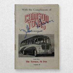 Home 1 CRIMSON TOURS, ST IVES, CORNWALL - SIGNED BY DAPHNE DU MAURIER - ILLUSTRATED MOTOR COACH TOUR BROCHURE ISSUED BY THE LONG-ESTABLISHED CORNISH TRANSPORT COMPANY - c.1950s