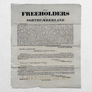 NORTHUMBERLAND ELECTION BROADSIDE - To The Freeholders Of Northumberland - Morpeth, Feb. 8th, 1826