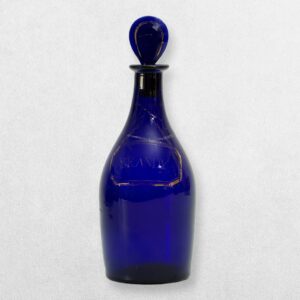 Victorian Cobalt Blue Glass Brandy Decanter with Gilt Decoration and Original Stopper