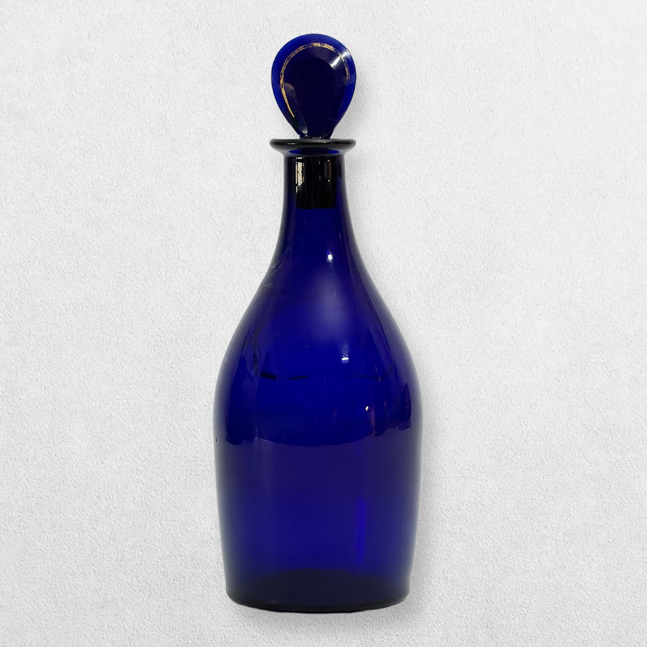 Victorian Cobalt Blue Glass Brandy Decanter with Gilt Decoration and Original Stopper 2 Victorian Cobalt Blue Glass Brandy Decanter with Gilt Decoration and Original Stopper - Image 2