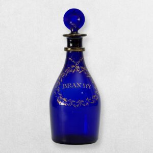 Victorian Cobalt Blue Glass Brandy Decanter with Gilt Decoration
