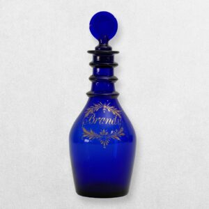 Victorian Cobalt Blue Glass Brandy Decanter with Gilt Decoration