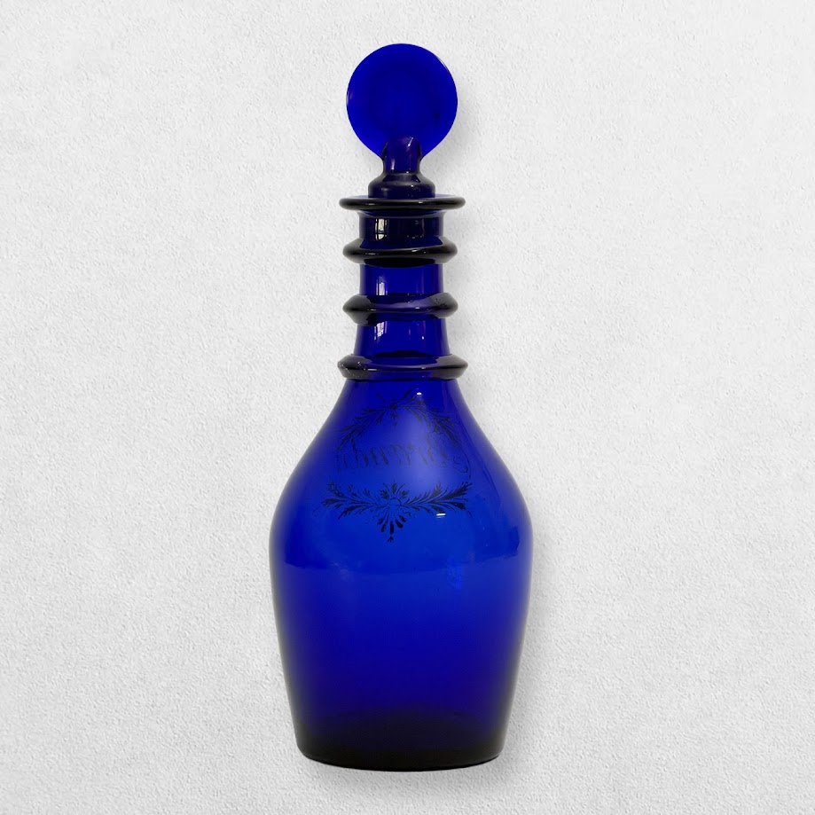 Victorian Cobalt Blue Glass Brandy Decanter with Gilt Decoration 2 Victorian Cobalt Blue Glass Brandy Decanter with Gilt Decoration