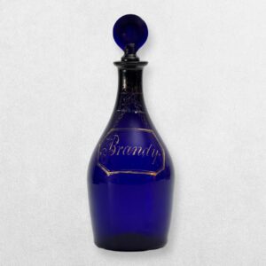 Victorian Cobalt Blue Glass Brandy Decanter with Gilt Label