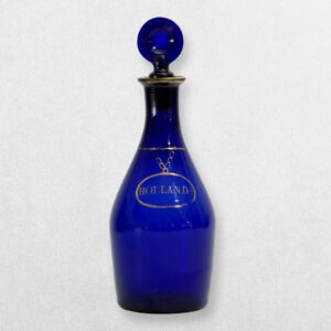 Victorian Cobalt Blue Glass Holland Decanter with Gilt Label