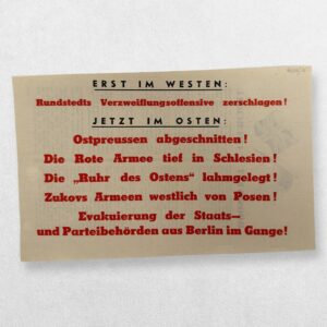 Home 8 Erst im Westen - Jetzt im Osten - Roosevelt and Churchill on Germany’s Future - Allied German-Language Propaganda Leaflet, WG.32, February 1945 - Provenance: Robert Hastings; The Churchill Collection of Steve Forbes.