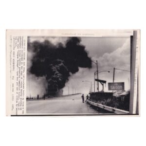 Associated Press Wire Photograph - Burning Saigon Bridge During Final Days of the Vietnam War - April 1975