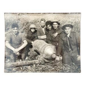 Original Associated Press Photograph of British Servicemen with Recovered German Bomb, Possibly South Shields, Second World War