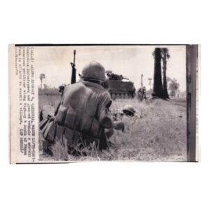 Home 5 Cambodian Infantry and Armoured Vehicle Advancing along Highway 4 near Phnom Penh - Original Associated Press Radiophoto - 12 March 1975