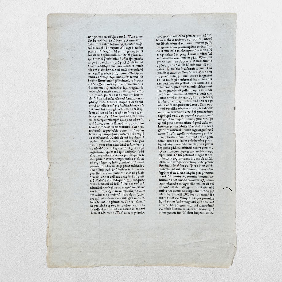 INCUNABLE LEAF - ST AUGUSTINE - EPISTLE 186 ON GRACE, FAITH & FREE WILL - FIRST PRINTED EDITION OF THE EPISTOLAE - JOHANN MENTELIN, STRASBOURG - NOT AFTER 1471 2 INCUNABLE LEAF - ST AUGUSTINE - EPISTLE 186 ON GRACE, FAITH & FREE WILL - FIRST PRINTED EDITION OF THE EPISTOLAE - JOHANN MENTELIN, STRASBOURG - NOT AFTER 1471