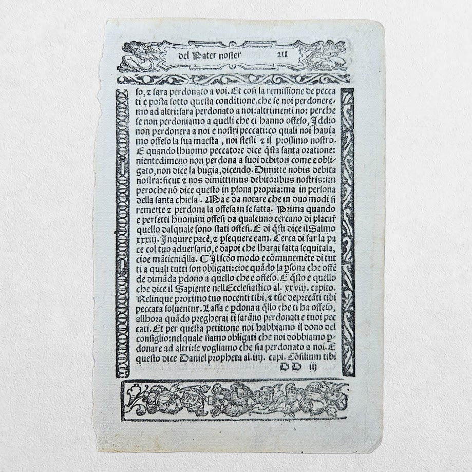 Girolamo Savonarola - Espositione del Pater Noster - Original Italian Reformation Leaf with Renaissance Woodcut Borders - Venice - Probably 1535 1 Girolamo Savonarola - Espositione del Pater Noster - Original Italian Reformation Leaf with Renaissance Woodcut Borders - Venice - Probably 1535