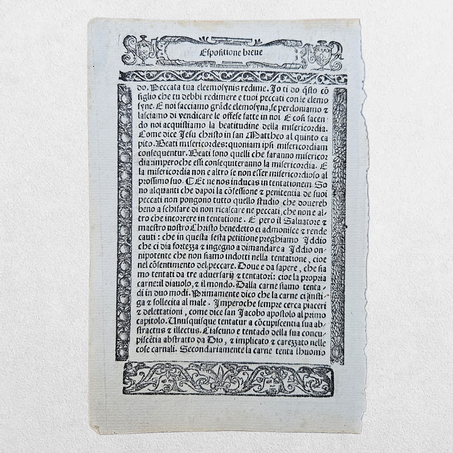 Girolamo Savonarola - Espositione del Pater Noster - Original Italian Reformation Leaf with Renaissance Woodcut Borders - Venice - Probably 1535 2 Girolamo Savonarola - Espositione del Pater Noster - Original Italian Reformation Leaf with Renaissance Woodcut Borders - Venice - Probably 1535