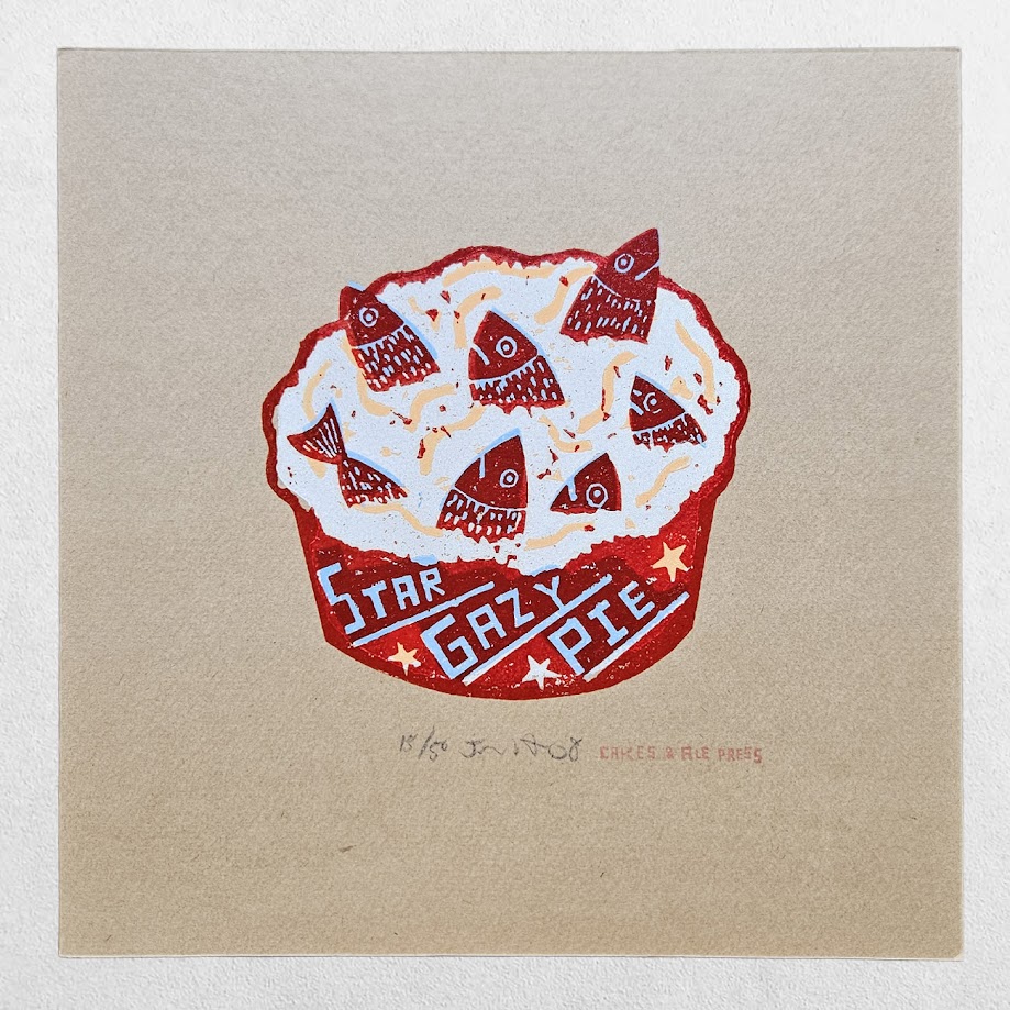 Jonny Hannah – Star Gazy Pie – Signed Limited Edition Linocut 15/50 – 2008 1 Jonny Hannah – Star Gazy Pie – Signed Limited Edition Linocut 15/50 – 2008