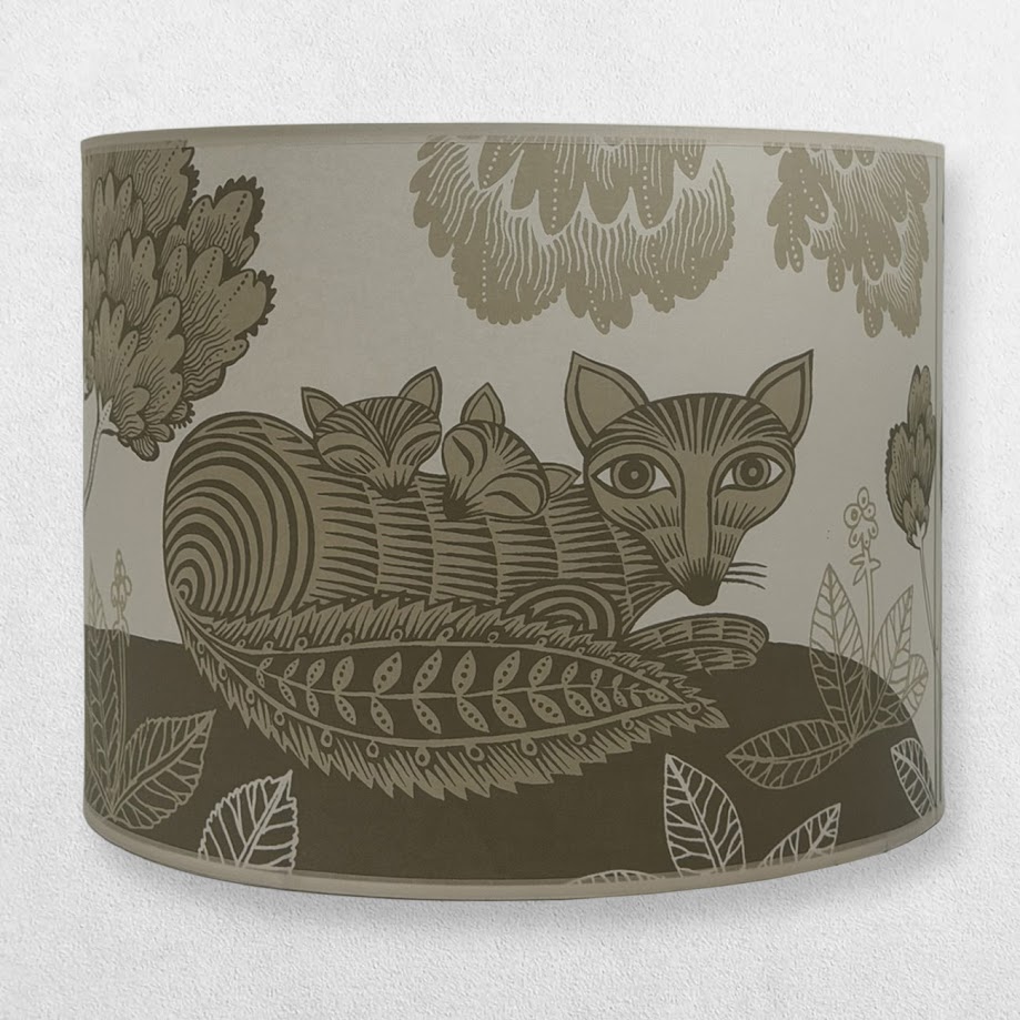 Lush Designs - Lampshade For Pendant - Fox and Cubs - Large - Grey and Cream 1 Lush Designs - Lampshade For Pendant - Fox and Cubs - Large - Grey and Cream