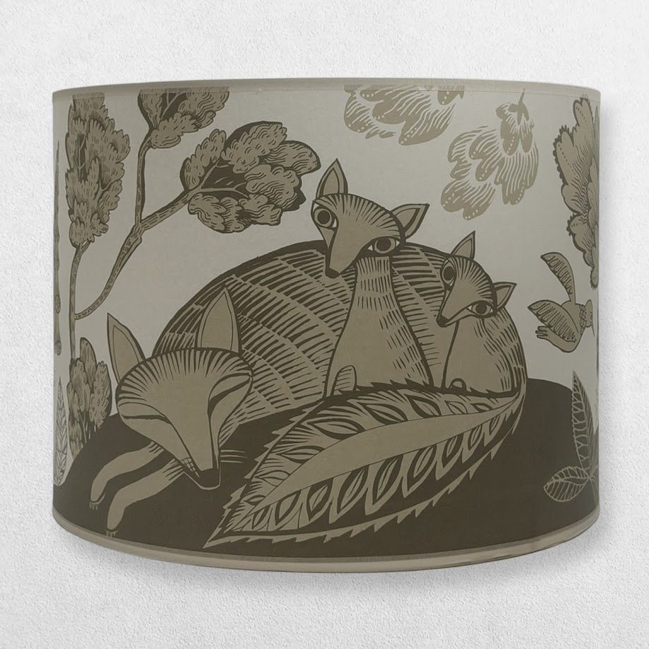 Lush Designs - Lampshade For Pendant - Fox and Cubs - Large - Grey and Cream 2 Lush Designs - Lampshade For Pendant - Fox and Cubs - Large - Grey and Cream
