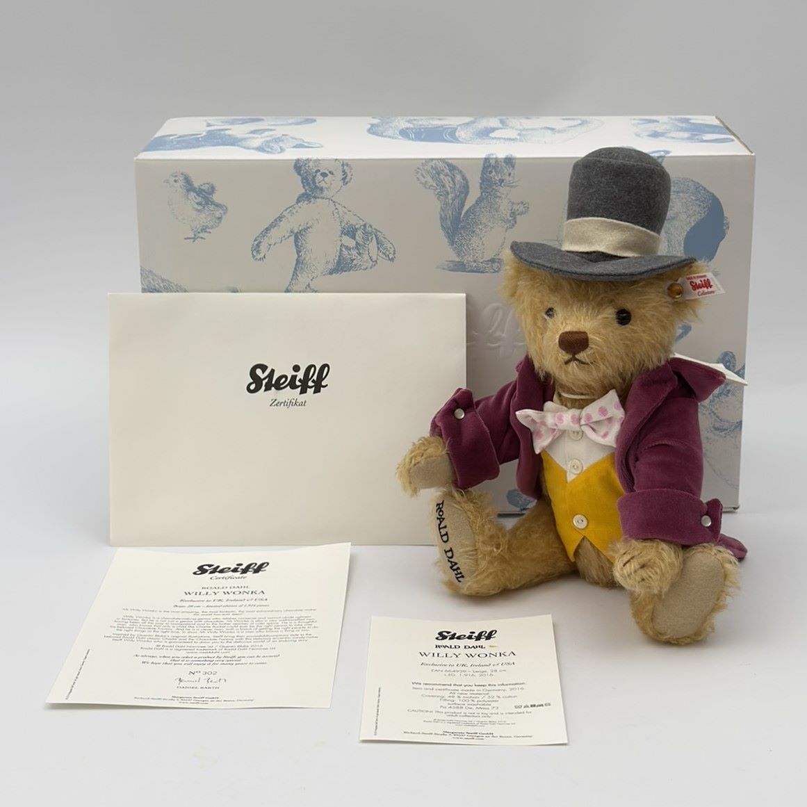 Steiff - EAN 664939 - Roald Dahl Willy Wonka - 28 cm - Mohair - Limited Edition 302/1916 - 2016 6 Steiff - EAN 664939 - Roald Dahl Willy Wonka - 28 cm - Mohair - Limited Edition 302/1916 - 2016 - Image 6
