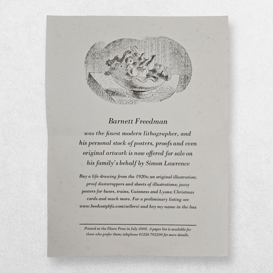 Barnett Freedman — Fleece Press Sale Broadsheet for the Artist’s Personal Archive, 2008 1 Barnett Freedman — Fleece Press Sale Broadsheet for the Artist’s Personal Archive, 2008