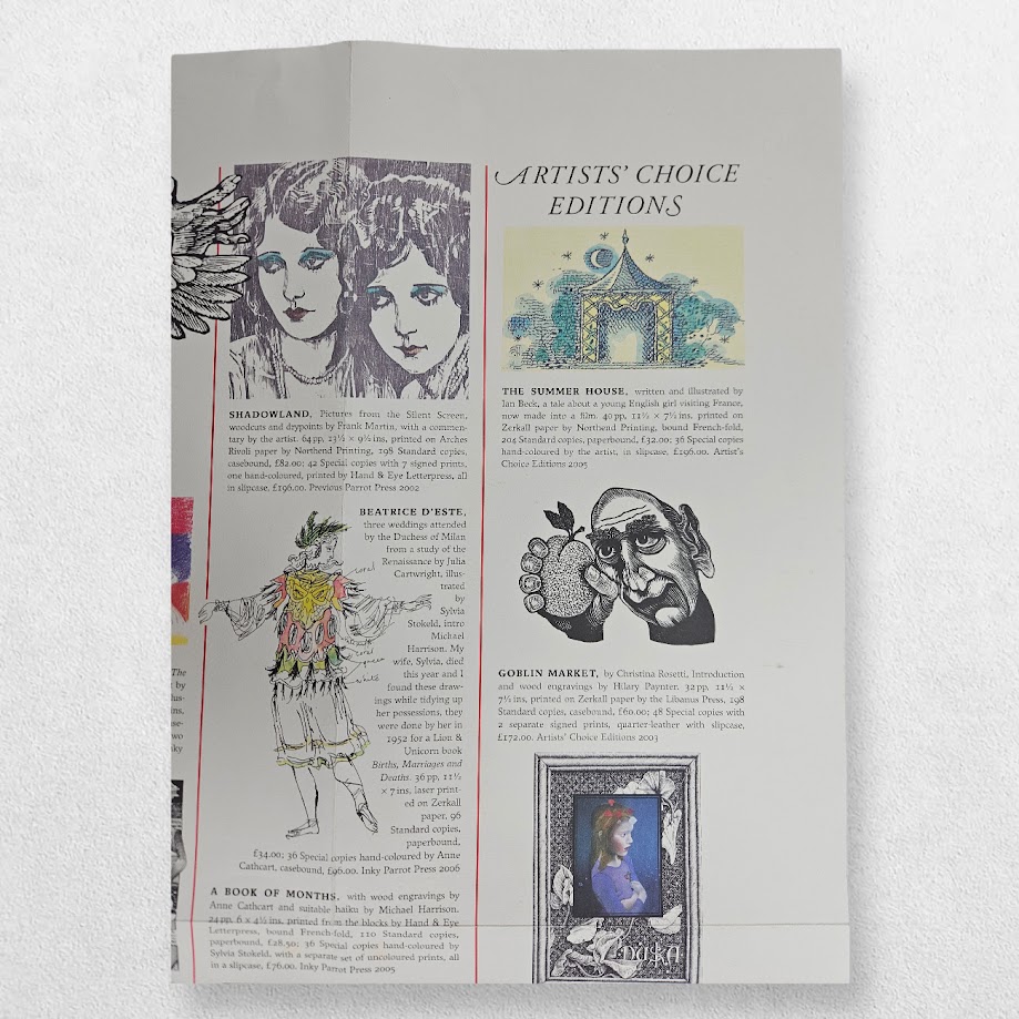 Artists’ Choice Editions / Inky Parrot Press — Promotional Broadsheet, c.2006 2 Artists’ Choice Editions / Inky Parrot Press — Promotional Broadsheet, c.2006
