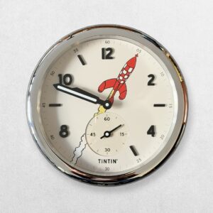 Home 1 Tintin Destination Moon Rocket Wall Clock – Limited Edition of 777 – Silver Chrome Finish – Number 453/777 – 35 cm - 82055